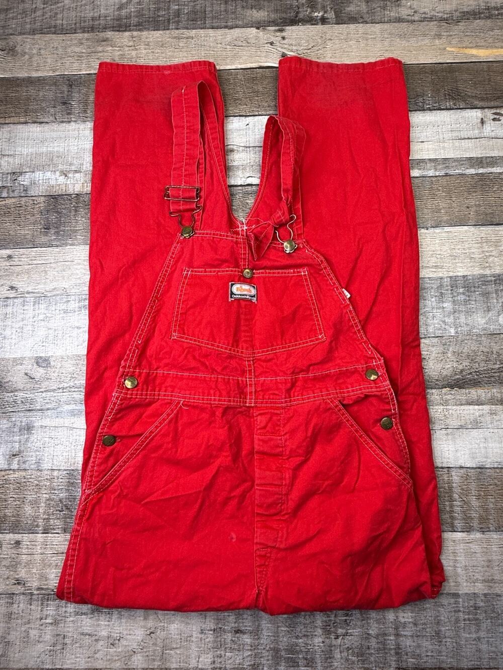 VTG Oshkosh B'Gosh Carpenters Bib Overalls Red 30x32 Cotton Button Fly 80s 90s